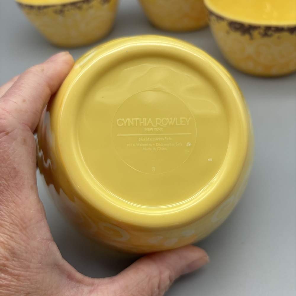 Cynthia Rowley Yellow Medallion Scroll Melamine Condiment Dip Bowls Set of 4 - Picture 5 of 7